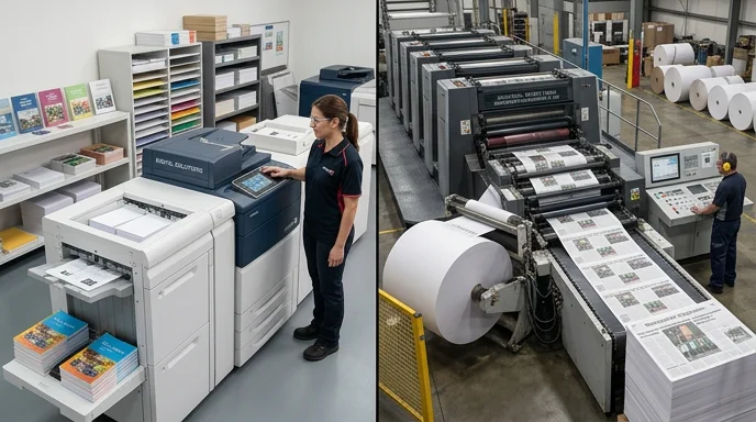 Comparison of digital printing vs offset printing for different order quantities