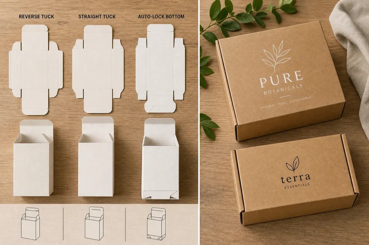 Die-cut folding cartons and kraft boxes with various tuck closure styles from China packaging factory