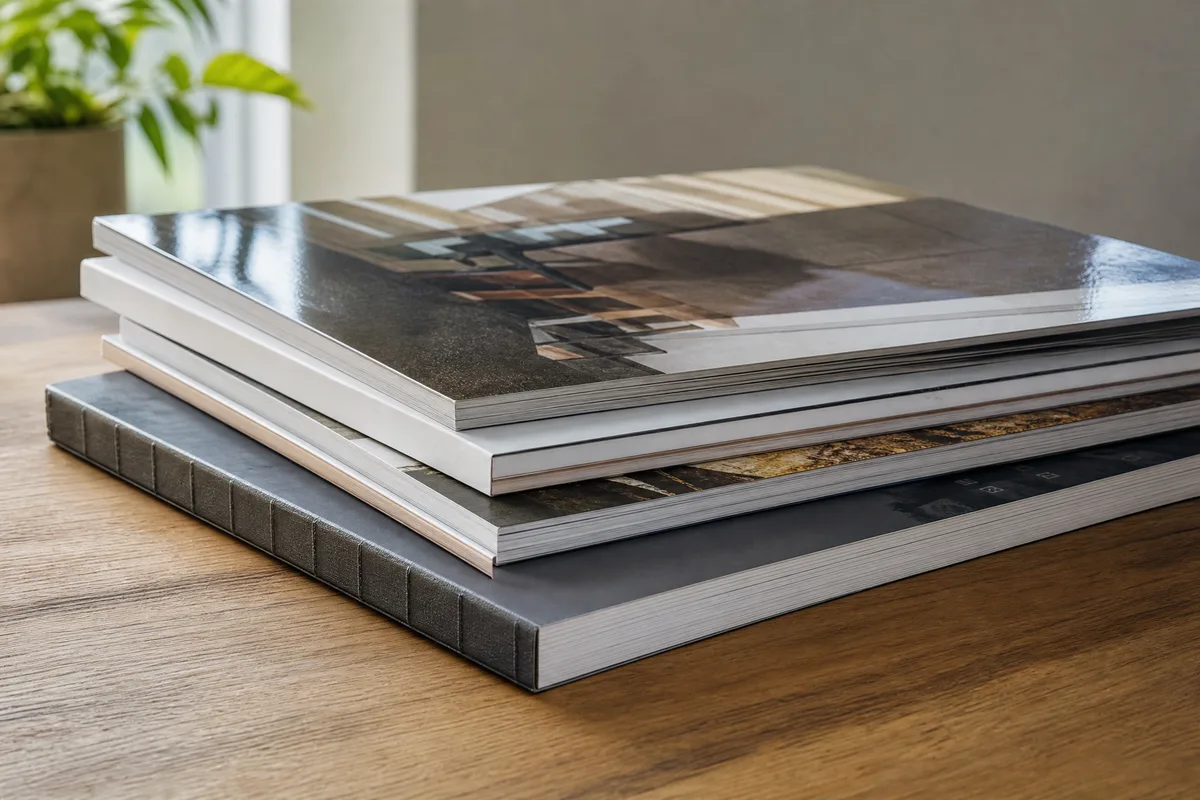 Stack of full-color magazines and product catalogs printed in China
