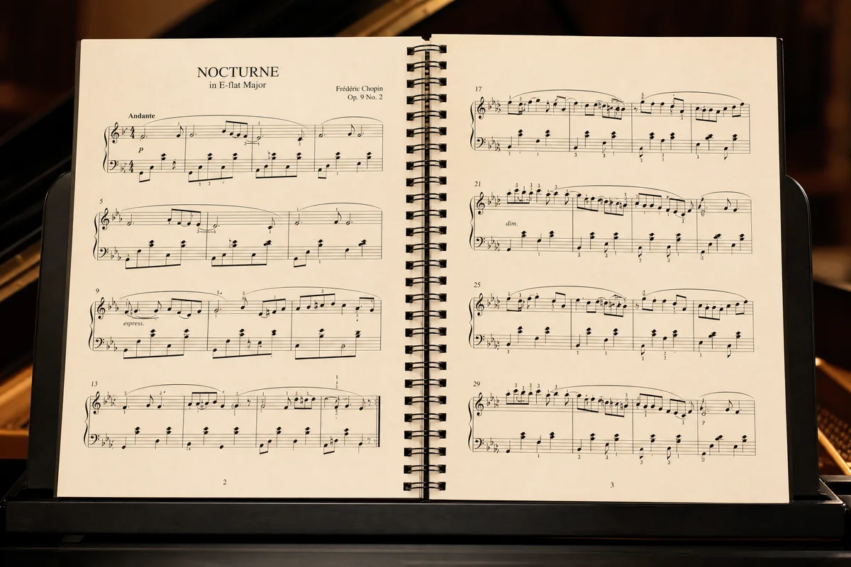 Professional music score printing with wire-o lay-flat binding on cream offset paper for musicians and publishers