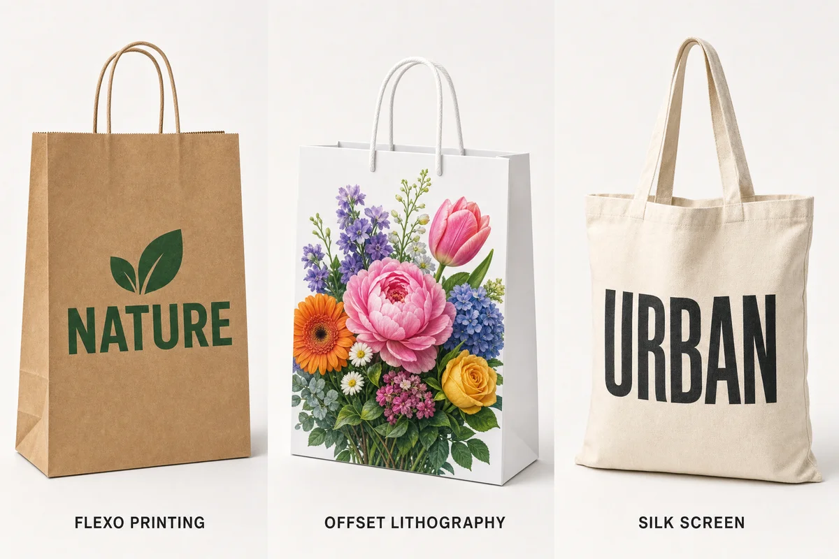 Offset vs flexo vs screen printing methods for custom paper bag printing and canvas bag printing