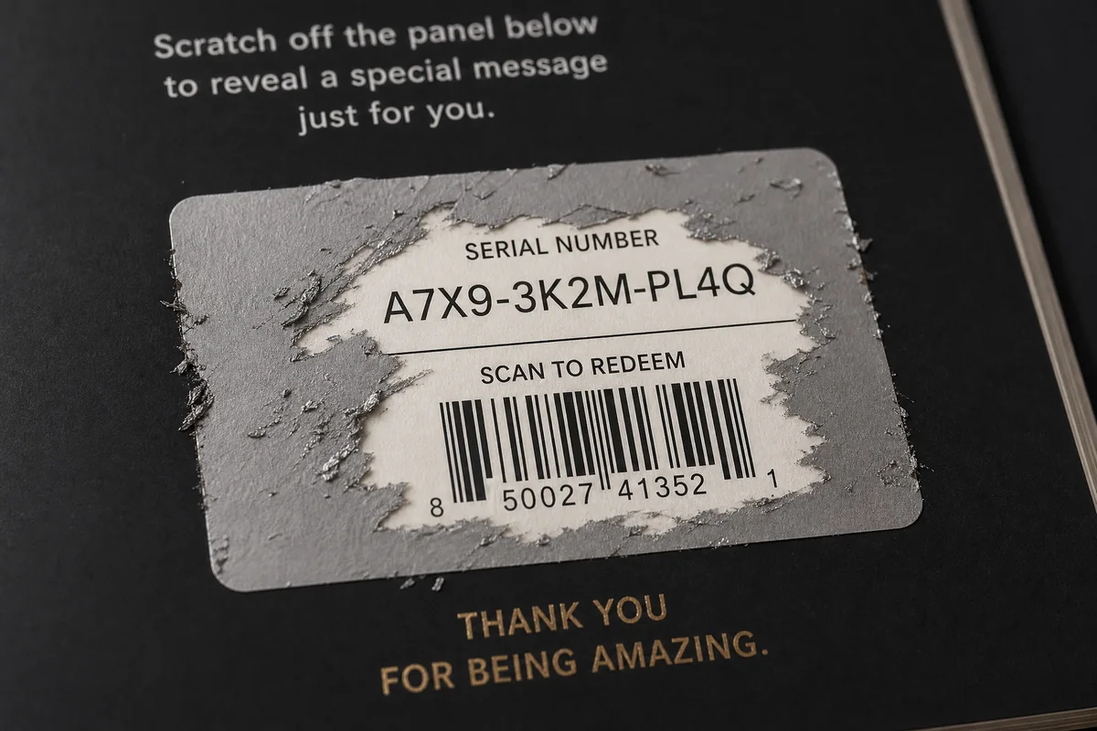 Custom scratch-off book printing with security panels, serial numbering, and anti-counterfeiting features