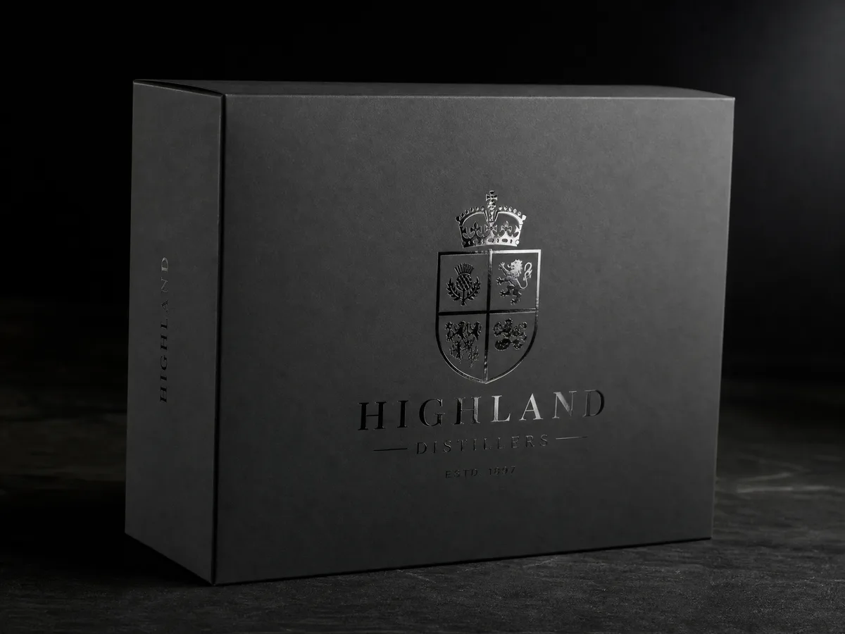 Premium product packaging box with spot UV glossy logo on matte surface