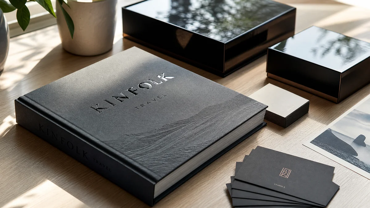 Printed materials with glossy and matte varnish finishes side by side showing visual contrast