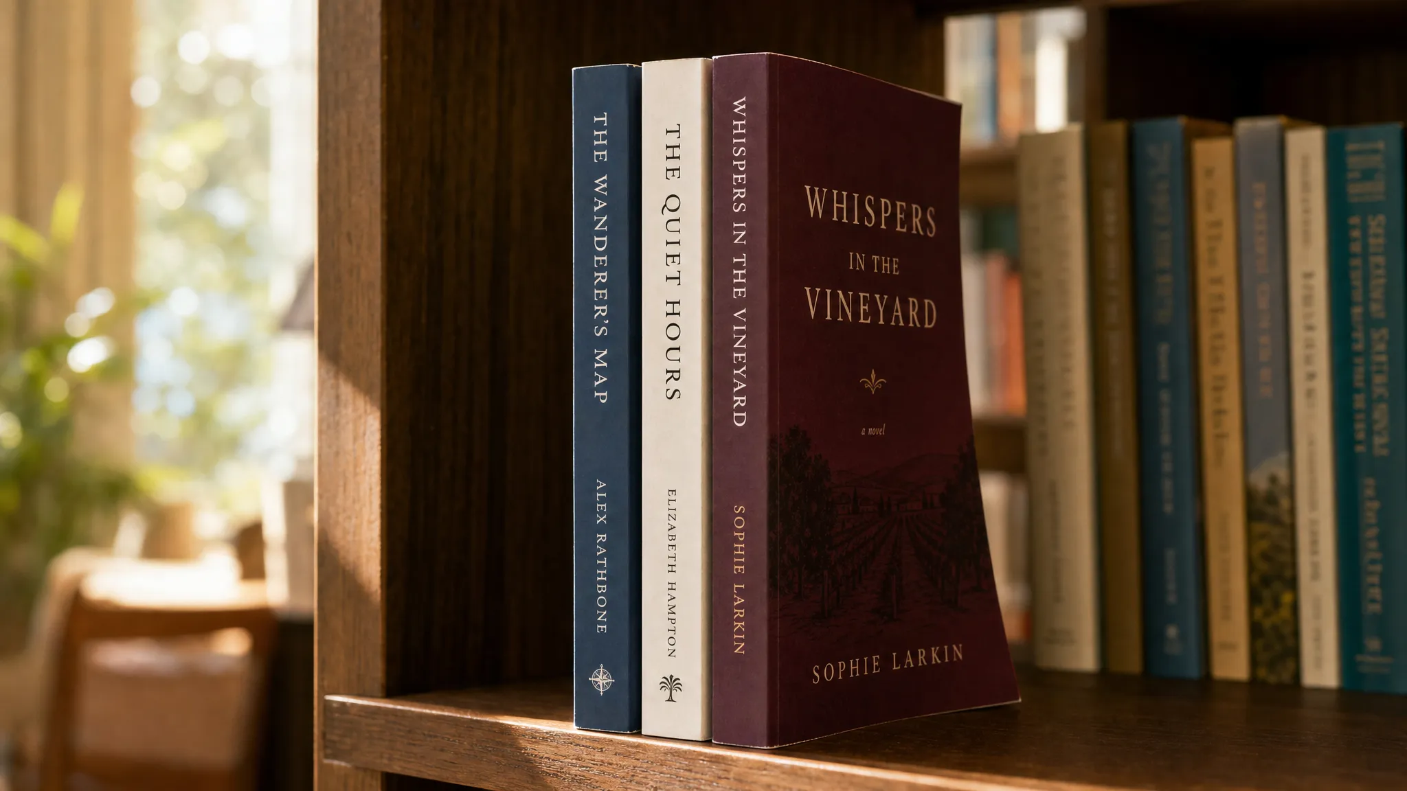 Stack of perfect bound paperback books with printed spines visible on a shelf