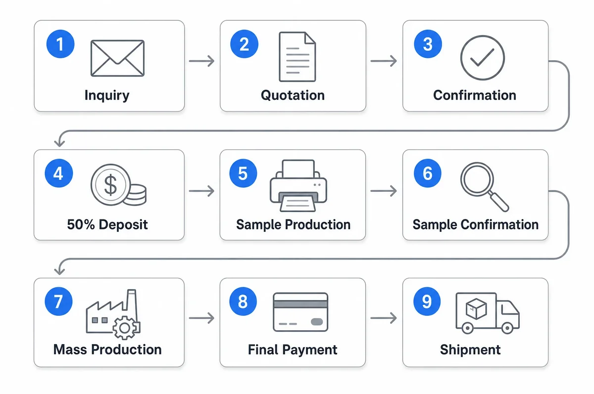 Book printing ordering process workflow from inquiry to shipment