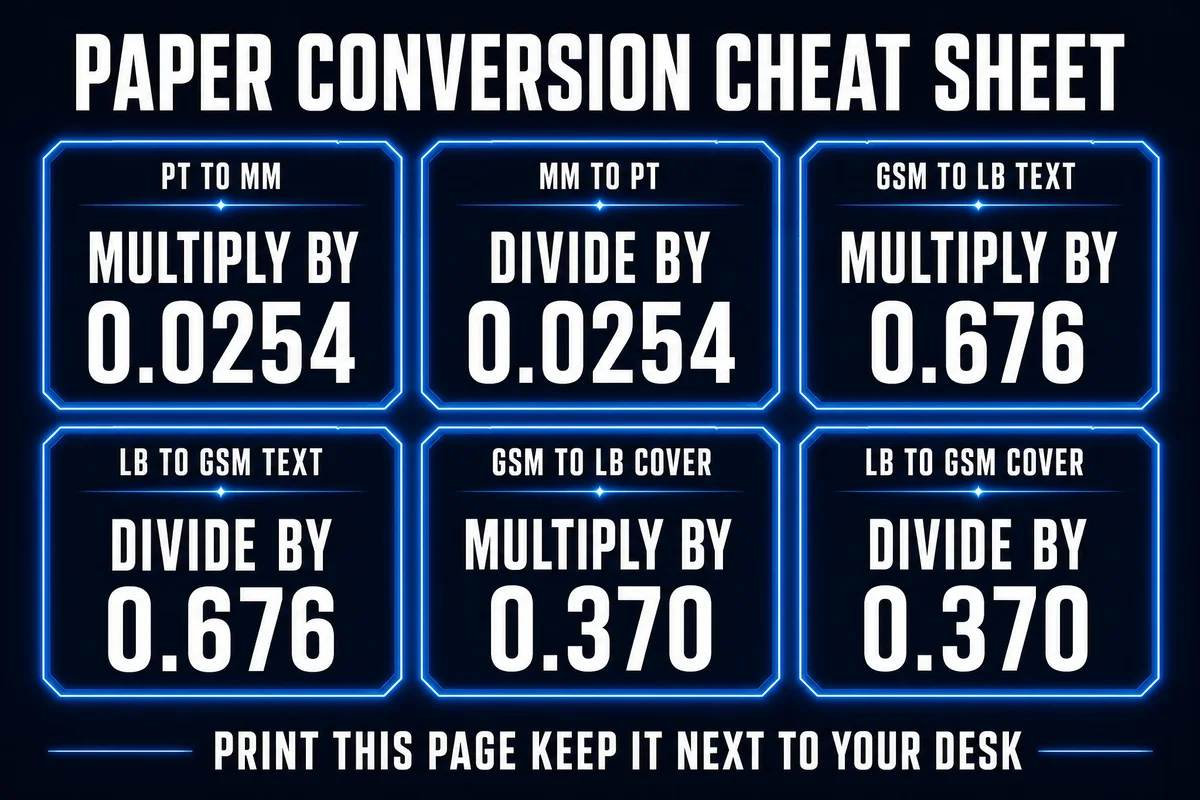 Printable Conversion Factor Cheat Sheet — one-page quick reference card