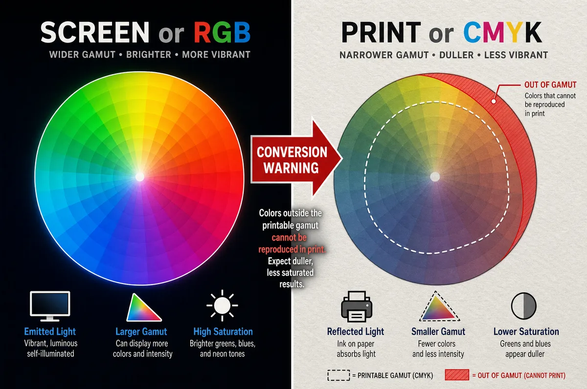 RGB vs CMYK color space comparison for print-ready files book printing