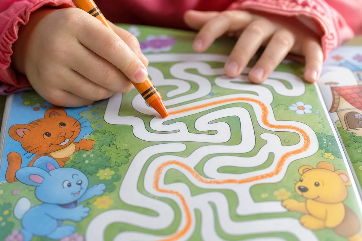 Custom children's activity book with mazes and coloring pages