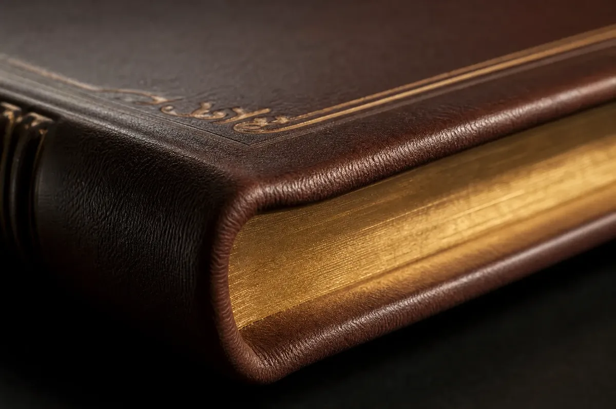Illustration showing standard Yapp edge overhang on a leather-bound book protecting the page edges
