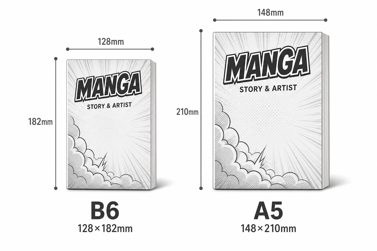 Manga printing size comparison: B6, A5, and custom trim sizes for manga book manufacturing