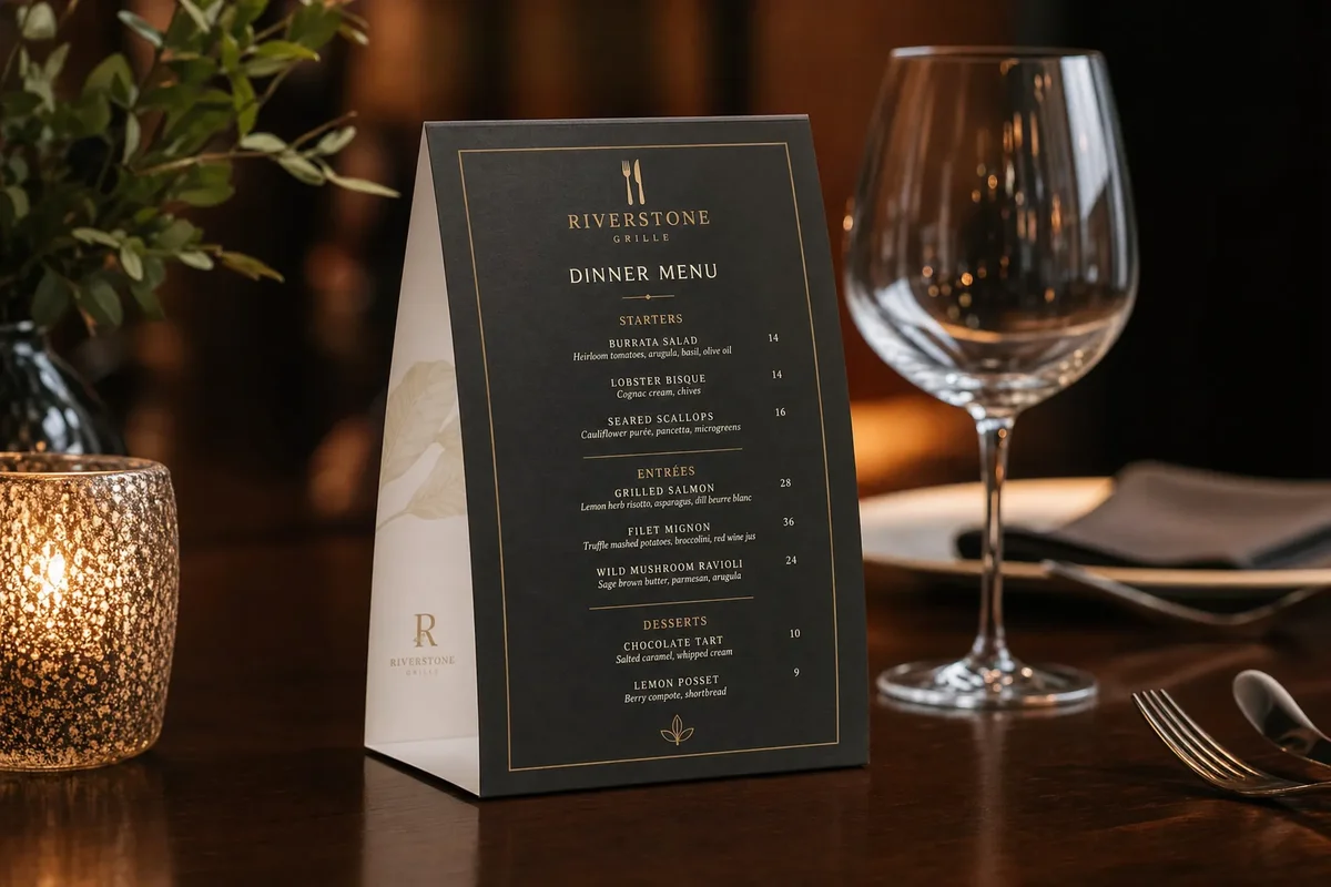 Custom table tent printing A-frame self-standing design for restaurants