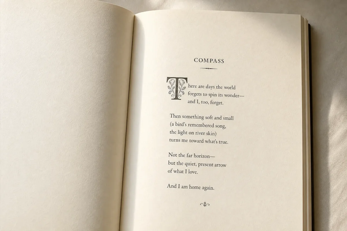 Poetry book page layout showing generous margins, white space, and typography on uncoated paper